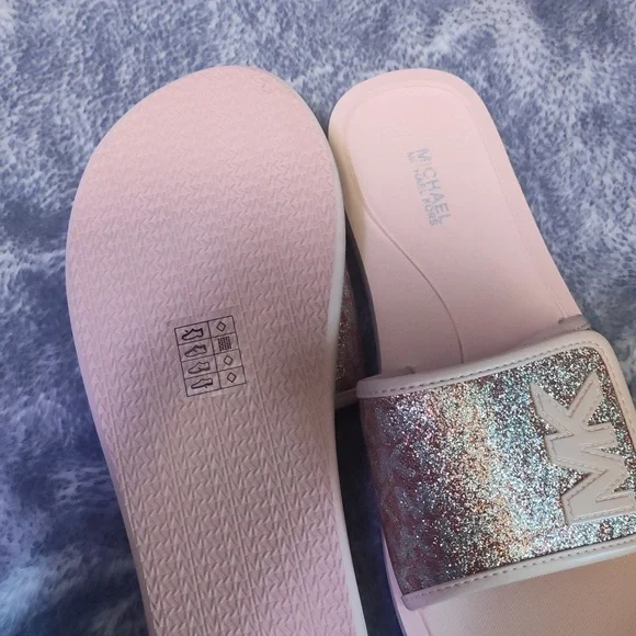 Michael Kors Pink Glitter Slide Sandals - Picture 5 of 6